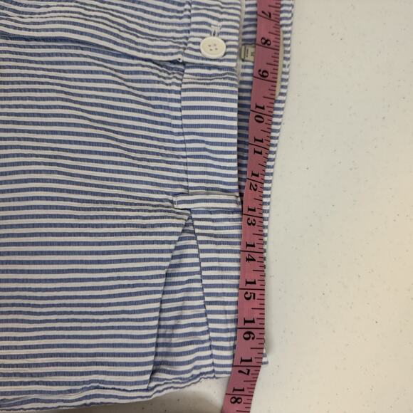 Talbots Capri Pants Size 14 Blue White Stripe Seersucker Cotton Crop Buttons - Picture 6 of 9
